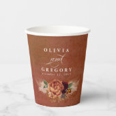 Terracotta Bloem Boho Modern Herfst Bruiloft Papieren Bekers (Voorkant)