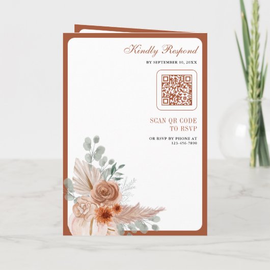 Terracotta Bloem Boho Pampas QR Code Bruiloft (Achterkant)