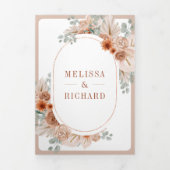 Terracotta Bloem Boho Pampas QR Code Bruiloft Drieluik Uitnodiging (Cover)