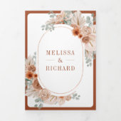 Terracotta Bloem Boho Pampas QR Code Bruiloft Drieluik Uitnodiging (Cover)