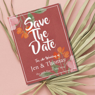 Terracotta Bloem Boho Waterverf Bewaar de Datum Briefkaart