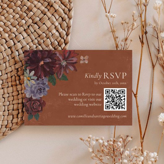 Terracotta bloem bruiloft RSVP QR-code Kaartje