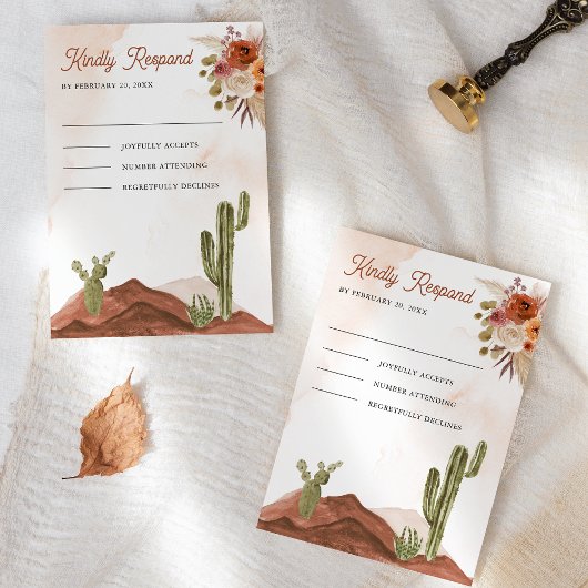 Terracotta Bloem Cactus Bruiloft RSVP Kaartje