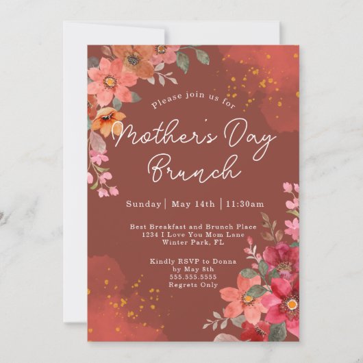 Terracotta bloem goud perzik Moederdag brunch Kaart (Voorkant)