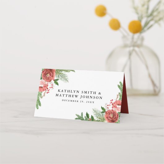 Terracotta Bloem Kerstmis Grove Tak Huwelijk Plaatskaartje (Achterkant)