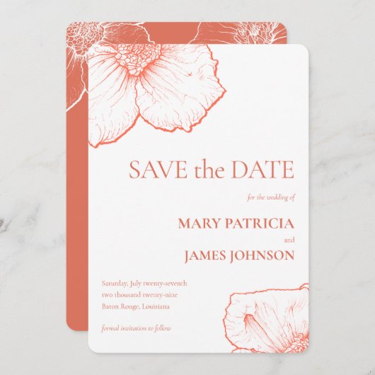Terracotta Bloem Moderne Minimalistische Elegante Save The Date (Voorkant / Achterkant)