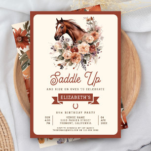 Terracotta Bloem Paard Cowgirl Verjaardagsfeest Kaart