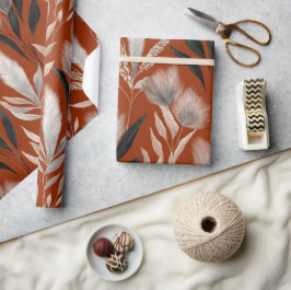 Terracotta Bloem Pampagras Patroon Cadeaupapier