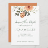 Terracotta Bloem Uitnodiging Bewaar de Datum (Voorkant / Achterkant)