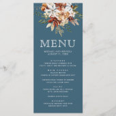 Terracotta Bloem Wilde Bloem Stof Blauw Bruiloft Menu (Voorkant)
