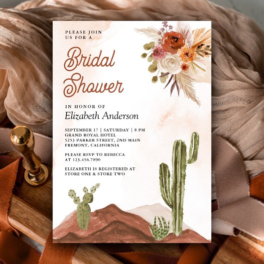 Terracotta Bloem Woestijn Cactus Bruiloftsborrel Kaart
