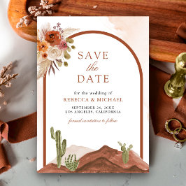 Terracotta Bloem Woestijn Cactus Foto Bruiloft Save The Date