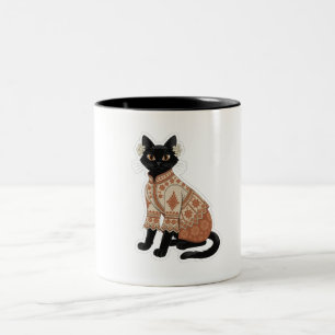 Terracotta Bloem Zwarte Kat Koffiemok Tweekleurige Koffiemok