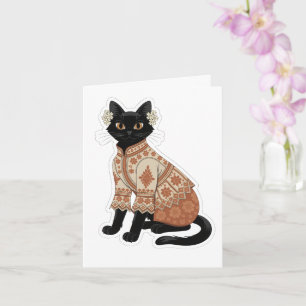 Terracotta Bloem Zwarte Kat Wenskaart Kaart