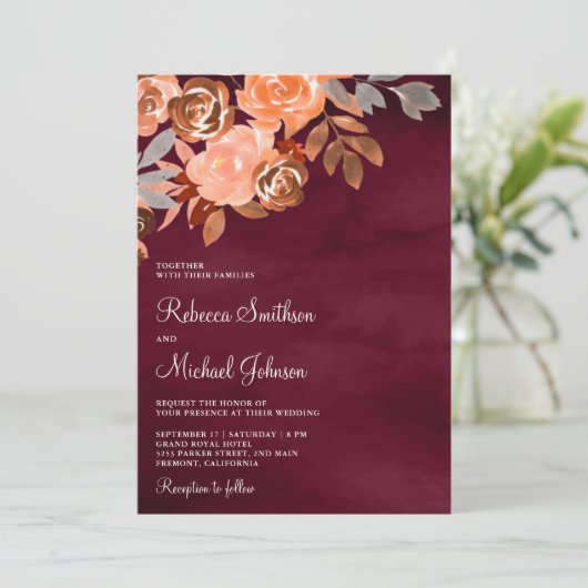 Terracotta Bloemen Alles in één Bourgondische brui Kaart (Staand voorkant)