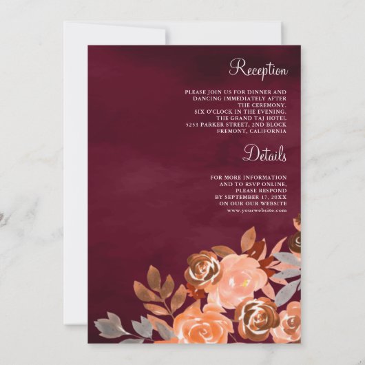 Terracotta Bloemen Alles in één Bourgondische brui Kaart (Achterkant)