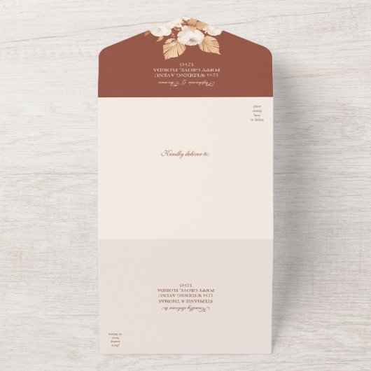 Terracotta Bloemen Alles in een bruiloft Uitnodige All In One Uitnodiging (Buitenkant)