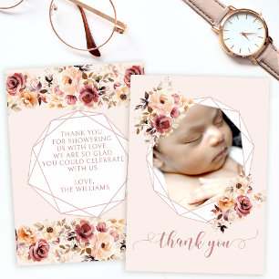 Terracotta bloemen baby shower foto dank je kaart