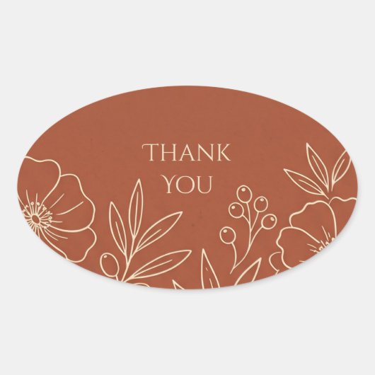 Terracotta Bloemen Bedankt Ovaal Sticker (Voorkant)