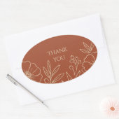 Terracotta Bloemen Bedankt Ovaal Sticker (Envelop)