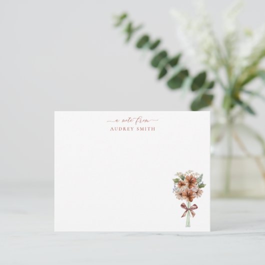 Terracotta Bloemen Boeket Waterverf Blooms Script Bedankkaart (Staand voorkant)