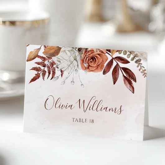 Terracotta Bloemen Boho Herfst Bruiloft Plaatskaar Kaart
