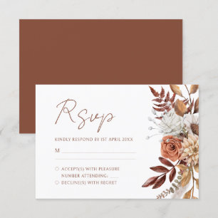 Terracotta bloemen Boho herfstloof bruiloft RSVP Kaartje