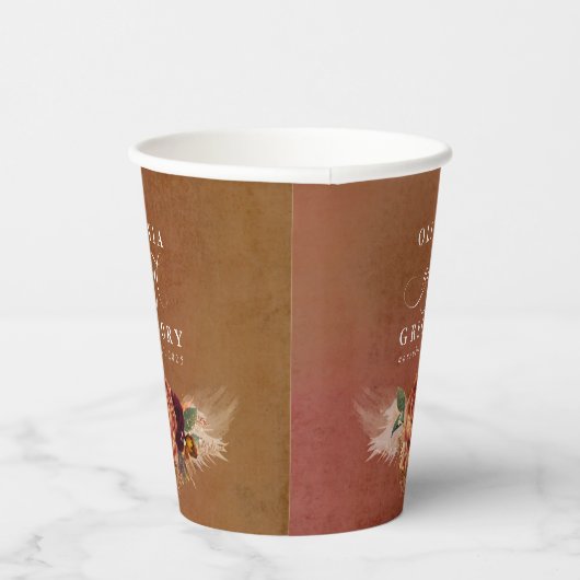 Terracotta bloemen Boho moderne herfsttrouw Papieren Bekers (Rechts)