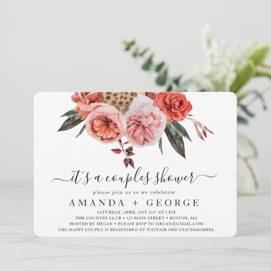 Terracotta Bloemen boho paar douche Kaart (Staand voorkant)