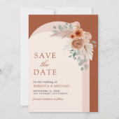 Terracotta Bloemen Boho Pampas Boog Foto QR Code Save The Date (Voorkant)