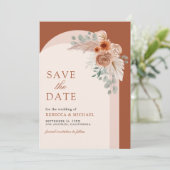 Terracotta Bloemen Boho Pampas Boog Foto QR Code Save The Date (Staand voorkant)