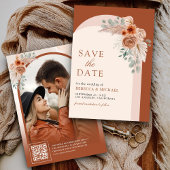 Terracotta Bloemen Boho Pampas Boog Foto QR Code Save The Date
