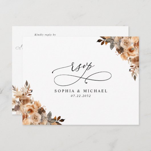 Terracotta Bloemen Botanische QR Code Bruiloft RSV Briefkaart (Voorkant / Achterkant)