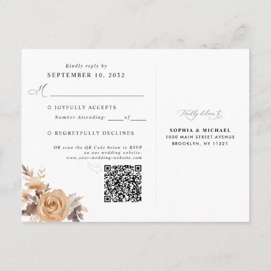 Terracotta Bloemen Botanische QR Code Bruiloft RSV Briefkaart (Achterkant)