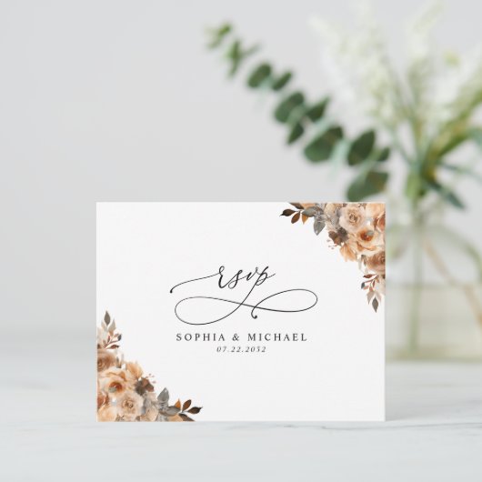 Terracotta Bloemen Botanische QR Code Bruiloft RSV Briefkaart (Staand voorkant)