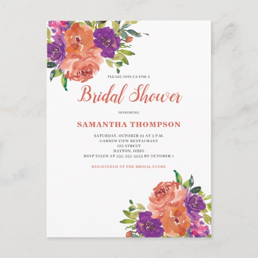 Terracotta Bloemen Bruids Douche Uitnodiging (Voorkant)