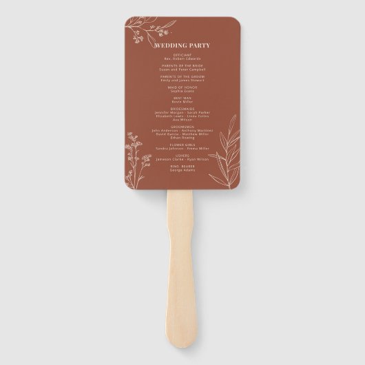  Terracotta Bloemen Bruiloft Handventilatorprogram Handwaaier (Achterkant)