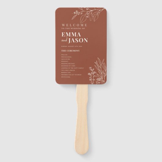  Terracotta Bloemen Bruiloft Handventilatorprogram Handwaaier (Voorkant)
