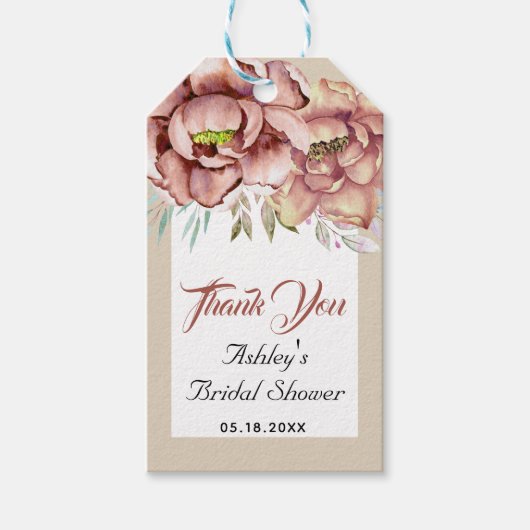 Terracotta bloemen Dank je bruidsdouche Cadeaulabel (Voorkant)