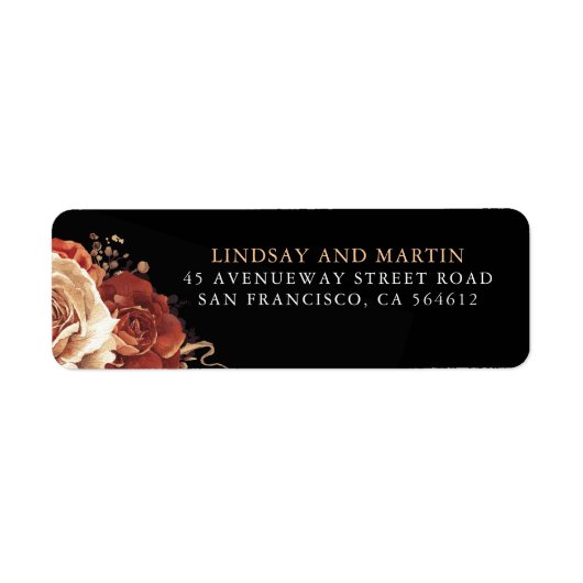 Terracotta Bloemen Elegant Boho Zwart Etiket (Voorkant)