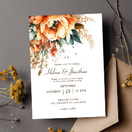 Terracotta Bloemen Elegante Rustieke Fall Wedding Kaart