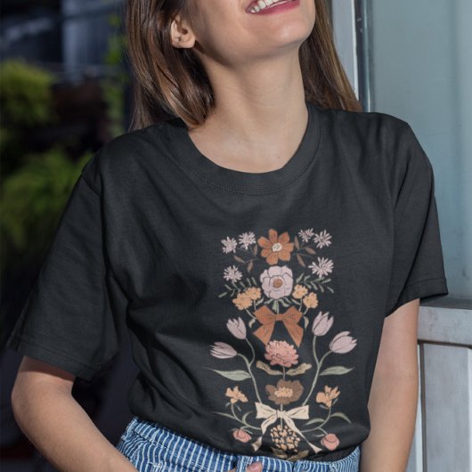 Terracotta bloemen en bogen t-shirt