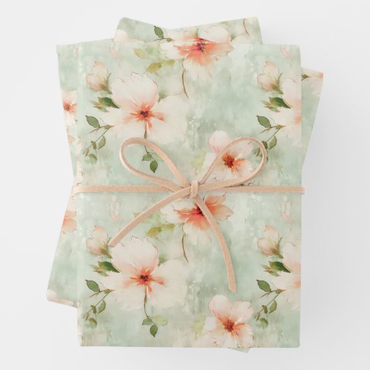 Terracotta Bloemen en groen Elegante Bloemen Inpakpapier Vel (In situ)