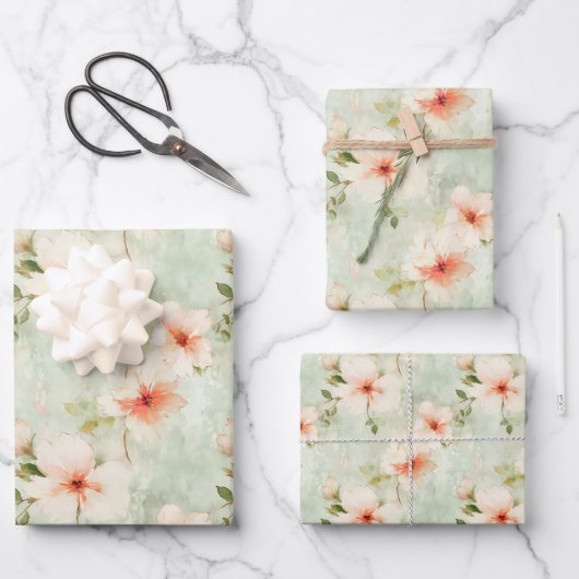 Terracotta Bloemen en groen Elegante Bloemen Inpakpapier Vel (Voorkant)