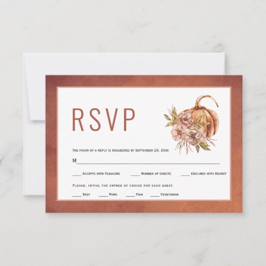 Terracotta bloemen en pompoen herfst bruiloft RSVP kaartje (Voorkant)