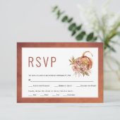 Terracotta bloemen en pompoen herfst bruiloft RSVP kaartje (Staand voorkant)