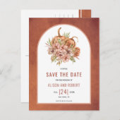 Terracotta bloemen en pompoenen Save the Date Briefkaart (Voorkant / Achterkant)