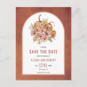 Terracotta bloemen en pompoenen Save the Date Briefkaart (Voorkant)