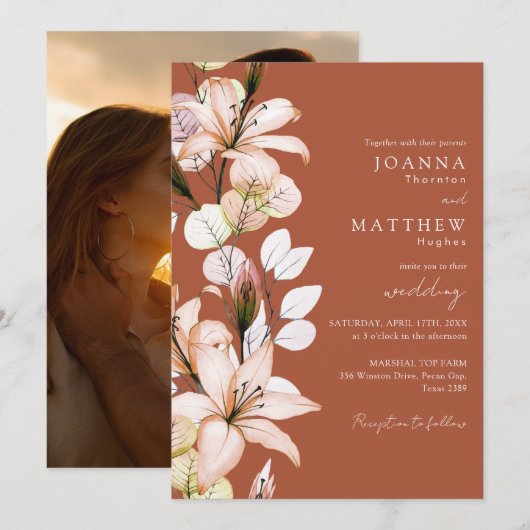 Terracotta Bloemen Foto Herfst Trouwfeest Kaart (Voorkant / Achterkant)