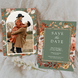 Terracotta Bloemen Foto Sage Green Wedding Save The Date